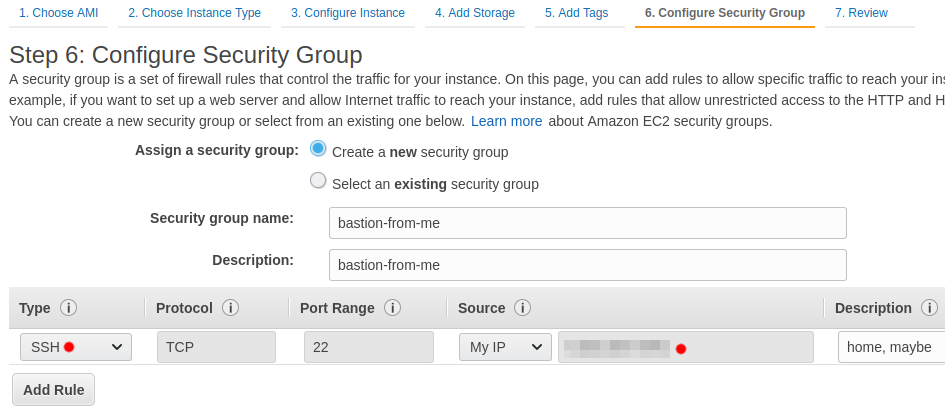 New Security Group for Bastion SSH