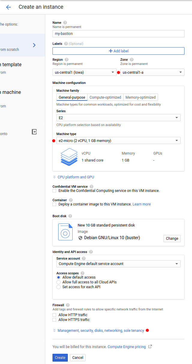 GCP Create a Bastion Host VM